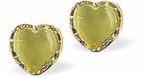 Cute Heart Stud Earrings with Pastel Green Centre
