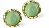 Cute Round Stud Earrings with Pastel Green Centre