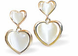 Cute Double Heart Stud/Drop Earrings with Opal Centres 25mm in size Hypoallergenic: Nickel, Lead and Cadmium Free Delivered in a soft, black, velveteen pouch