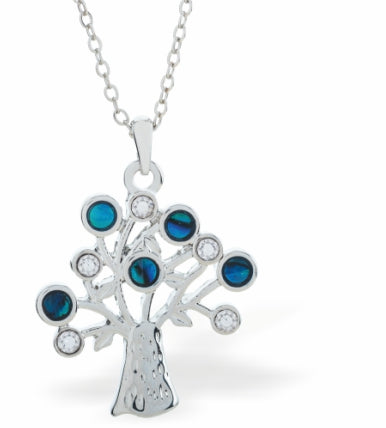 Paua Shell Tree of Life Necklace, Rhodium Plated