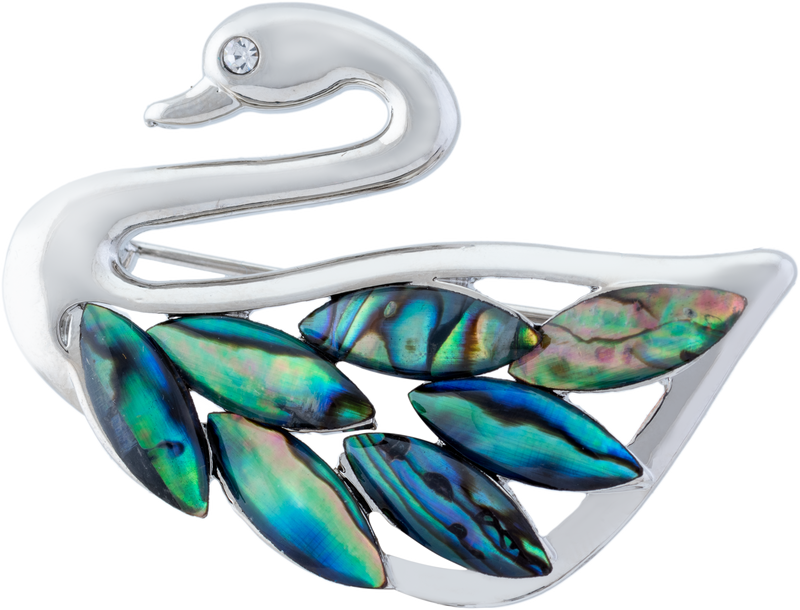 P345 -Swan Brooch With Paua Shell Embellishment, rhodium Plated