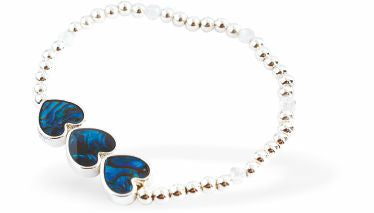 Paua Shell Triple Hearts Stretch Bracelet