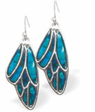 Natural Paua Shell Bee's Wing Drop Earrings  Hypoallergenic: Rhodium Plated, Nickel, Lead and Cadmium Free Greeny Blue in colour 22mm in size See matching necklace P704 Delivered in a soft, black, velveteen pouch