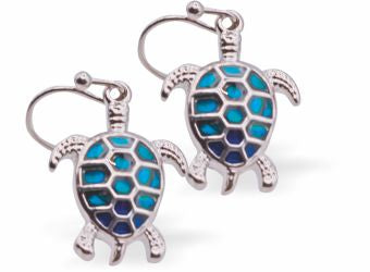 Paua Shell Turtle Drop Earrings
22mm, Rhodium Plated

Hypoallergenic: Nickel, Lead and Cadmium free
Delivered in a soft, black, velveteen pouch