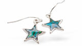 Natural Paua Shell Star Drop Earrings, Rhodium Plated