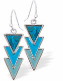 Natural Paua Shell Triple Triangles Drop Earrings, Rhodium Plated