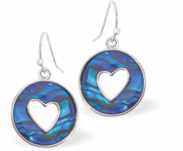 Paua Shell Halo with Heart Earrings
15mm, Rhodium Plated

Hypoallergenic: Nickel, Lead and Cadmium free
Delivered in a soft, black, velveteen pouch