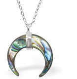 Paua Shell Crescent Moon Necklace, Rhodium Plated