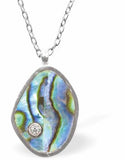 Paua Shell Delicate Drop Necklace with Crystal, Rhodium Plated