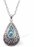 Paua Shell Framed Droplet Necklace, Rhodium Plated