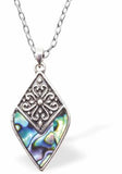 Paua Shell Rounded Rhombus Necklace, Rhodium Plated