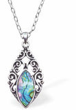 Paua Shell Gothic Necklace, Rhodium Plated