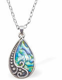Paua Shell Droplet, Half Framed Necklace, Rhodium Plated