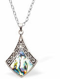 Paua Shell Curved Triangle Necklace, Rhodium Plated