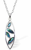 Natural Paua Shell Chic Droplet Necklace Hypoallergenic: Rhodium Plated, Nickel, Lead and Cadmium Free Greeny Blue in colour 35mm in size, 18" Rhodium Plated Chain See matching earrings P528 Delivered in a soft, black, velveteen pouch