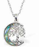 Paua Shell Tree of Life in the Moon Necklace, Rhodium Plated