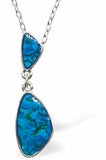 Natural Paua Shell Doubledrop Necklace Hypoallergenic: Rhodium Plated, Nickel, Lead and Cadmium Free Greeny Blue in colour 40mm in size, 18" Rhodium Plated Chain See matching earrings P535 Delivered in a soft, black, velveteen pouch