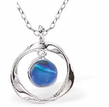 Natural Paua Shell Halo Necklace, Rhodium Plated