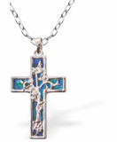 Natural Paua Shell Floral Cross Necklace, Rhodium Plated