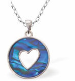 Natural Paua Shell Halo with Heart Necklace, Rhodium Plated