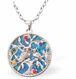 Natural Paua Shell Owls Necklace, Rhodium Plated