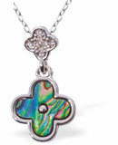 Natural Paua Shell Double Clover Necklace, Rhodium Plated