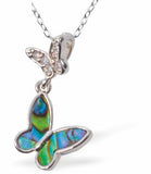 Natural Paua Shell Butterflies Necklace, Rhodium Plated