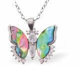 Paua Shell Butterfly with Crystals Necklace
20mm, Rhodium Plated

18" Chain
Hypoallergenic: Nickel, Lead and Cadmium free
Delivered in a soft, black, velveteen pouch