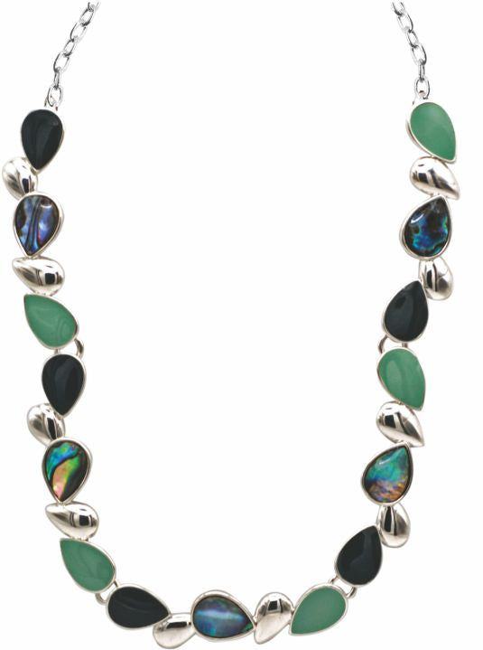 Paua Shell Multi-Teardrop Necklace
10mm, Rhodium Plated

18" Chain
Hypoallergenic: Nickel, Lead and Cadmium free
Delivered in a soft, black, velveteen pouch