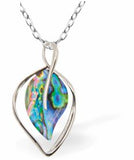 Natural Paua Shell Leaf Necklace, Rhodium Plated