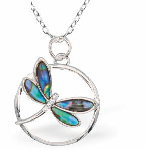 Paua Shell Dragonfly Necklace
32mm, Rhodium Plated

18" Chain
Hypoallergenic: Nickel, Lead and Cadmium free
Delivered in a soft, black, velveteen pouch