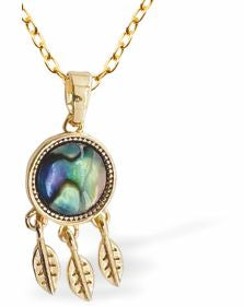 Paua Shell Dreamcatcher Necklace
20mm, Rhodium Plated

18" Chain, Golden Chain and Frame
Hypoallergenic: Nickel, Lead and Cadmium free
Delivered in a soft, black, velveteen pouch