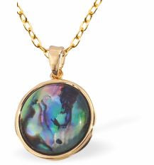 Paua Shell Round Necklace
14mm, Rhodium Plated

18" Chain, Golden Chain and Frame
Hypoallergenic: Nickel, Lead and Cadmium free
Delivered in a soft, black, velveteen pouch