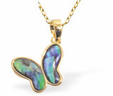 Paua Shell Delicate Butterfly Necklace, Golden Framed/Chain