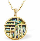 Paua Shell Geometric Design Necklace, Rhodium Plated, Golden Framed/Chain