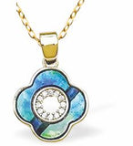 Paua Shell Clover with Crystal Embellishment Necklace, Golden Framed/Chain