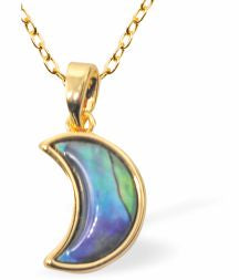 This Paua Shell moon Necklace features a shimmering greeny-blue paua shell in a golden, rhodium-plated frame. The 20mm pendant hangs from an 18-inch rhodium-plated chain. Hypoallergenic and free from nickel, lead, and cadmium, it’s gentle on sensitive skin. Delivered in a soft grey velveteen pouch.