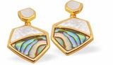 Paua Shell Hexagonal Drop Earrings, Rhodium Plated, Golden Framed