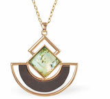 Paua Shell Centred Retro Necklace, Rhodium Plated, Golden Framed, Long Chain