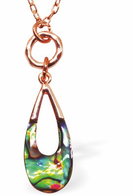 PA84 - Paua Shell Long Drop Necklace, Rhodium Plated, Golden Chain and Frame