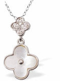 Iridescent Necklace with Double Clover Drop, Silver Coloured