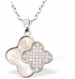 Iridescent Necklace with Pave Double Clover Drop, Silver Coloured