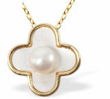 Iridescent Clover with Pearl Necklace, Golden Framed