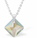 Austrian Crystal Multi Faceted Oblique Square Necklace in Aurora Borealis with a Choice of Chains