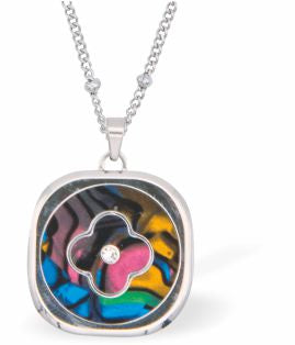 Special PVD Square Necklace with Central Clover
Silver coloured chain with Paua Shell inset
Hypoallergenic; Free from cadmium, lead and nickel
20mm in size
Colour: Silver coloured and Crystal
Delivered in a soft, black, velveteen pouch