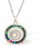 Special PVD Circles within Circles Necklace
Silver coloured chain with Paua Shell inset
Hypoallergenic; Free from cadmium, lead and nickel
20mm in size
Colour: Silver coloured and Crystal
Delivered in a soft, black, velveteen pouch