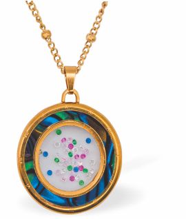 Special PVD Halo Necklace with Central Dancing Dots
Golden coloured chain with Paua Shell inset
Hypoallergenic; Free from cadmium, lead and nickel
20mm in size
Colour: Silver coloured and Crystal
Delivered in a soft, black, velveteen pouch