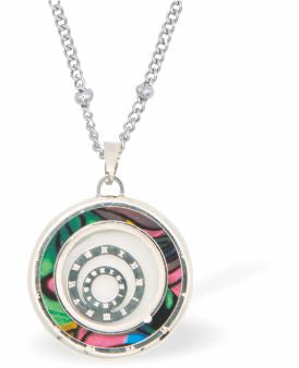 Special PVD Silver Coloured Circles within Circles Necklace
Silver coloured chain with Paua Shell inset
Hypoallergenic; Free from cadmium, lead and nickel
20mm in size
Colour: Silver coloured and Crystal
Delivered in a soft, black, velveteen pouch