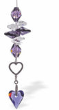 Austrian Crystal Suncatcher, Multi-faceted Crystals with Tanzanite Purple Wild Heart Crystal Drop and Rhodium Plated Hollow Heart Link