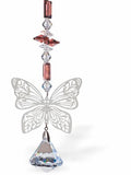 Austrian Crystal Suncatcher, Multi-faceted Crystals with Clear Bell Crystal Drop and Rhodium Plated Butterfly Link